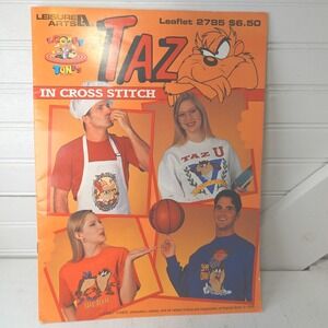 Vintage TAZ Cross Stitch Pattern Book 1995 Warner Bros Looney Tunes Leisure Arts